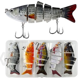 YUEMING Pack of 5 Fishing Lures Crankbait, Rubber Fish Fishing Lure for Zander, Perch, Trout, Wobbler, Swimbait, Lifelike Artificial Bait, Fishing Bait for Freshwater and Salt Water (5 Pieces, 10 cm -