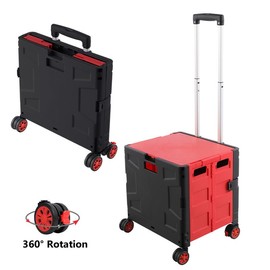 SELORSS FW548 Foldable Shopping Utility Cart Portable Rolling Crate Handcart with 360°Rotate Wheel,Hidden Lid,Telescoping Handle Collapsible for Travel Shopping Moving Storage Office Use storage cart - Color: Red&black