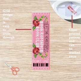 FREEBLOSS 6 Pieces Cross Stitch Bookmark Set for Beginners Book Club Stamped Cross Stitch Set DIY Embroidery Bookmark with Instructions 8 x 2.4 Inches