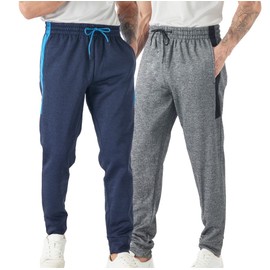 TEX2FIT 2-Pack Men's Active Fleece Joggers with Side Pockets, Jogging Pants (2pcs Set) (Light Grey Heather 1 / Navy Heather, Medium)