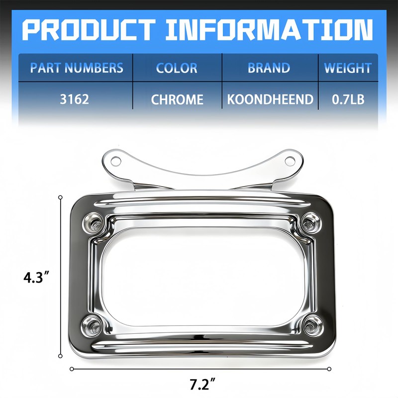 3162 Curved License Plate Holder Frame Fits 1991-2010 Select Harley