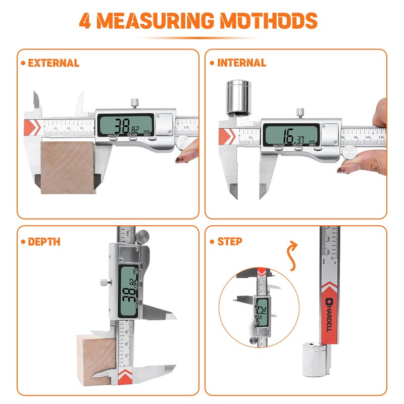 Digital Caliper, HARDELL Caliper Measuring Tool 8 Inch/200mm, 0.001" High-Precision