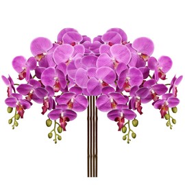 4 Pcs Artificial Orchid Flowers 9 Large Heads of Real Touch Vivid Phalaenopsis Orchid Flower Stem 36'' Tall, Artificial Flowers Branches for Home Decor, Office House Decoration-Purple Phalaenopsis