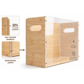 Poeuai 2 Pack Premium Thickened Bamboo Desktop Hanging File Organizer - Heavy Duty Portable Desk File Box with Handles, Sturdy Storage Crate for Letter Size Documents & Home Office