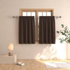 Tier Curtains Blackout Coffee Brown 36 inch Room Darkening Kitchen Window Curtains Over Sink Bathroom Basement Short Curtain Small Cafe Curtains Window Treatment Set 2 Panels Rod Pocket 36" L
