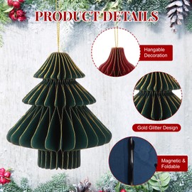 Namalu 12 Pcs Christmas Honeycomb Ornaments Balls Glitter Edge Christmas Tree Decorations Xmas Hanging Paper Ornament for Vintage Christmas Tree Holiday Home Party Decor (Multicolor)