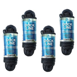 Tidal Wake Marine Grade Double Braided Nylon Dock Lines with 12” Eyelet Loop– Premium Boat Mooring Ropes 3/8" x 15 ft, Weather Resistant, 4 Pack – Black