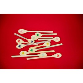 Rice Tea Spoons - Set of 6 - Hearts Print - with Hearts - Melamine