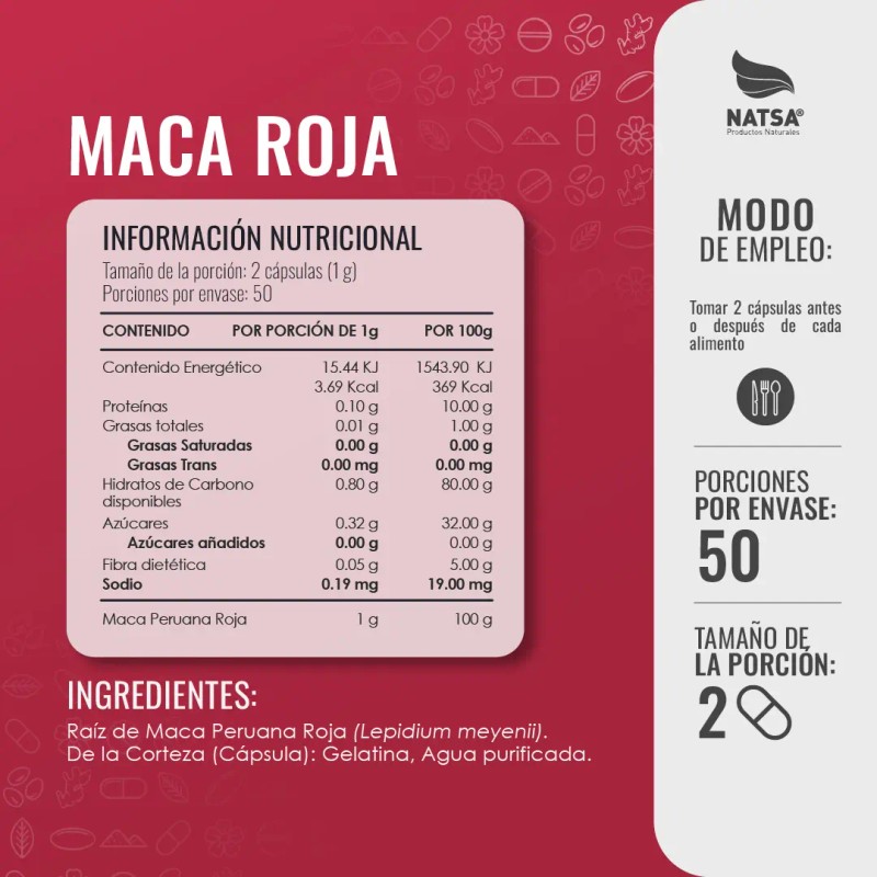 Maca Roja Peruana Red 100 Cápsulas Fertilidad Energía Antioxidante Antidepresivo