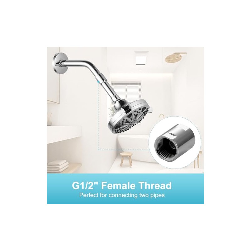 OFFO Shower Pipe Fitting, Brass Converter Adapter, G1/2 x G1/2