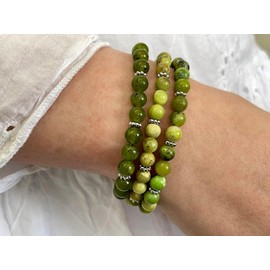 Majas Perlen Peridot Armband Perlen echt 6mm Daisyperlen platiniert - Größe 15 bis 17cm - Handmade Perlenarmband Freude Toleranz Gelassenheit - Spiritueller Schmuck Damen