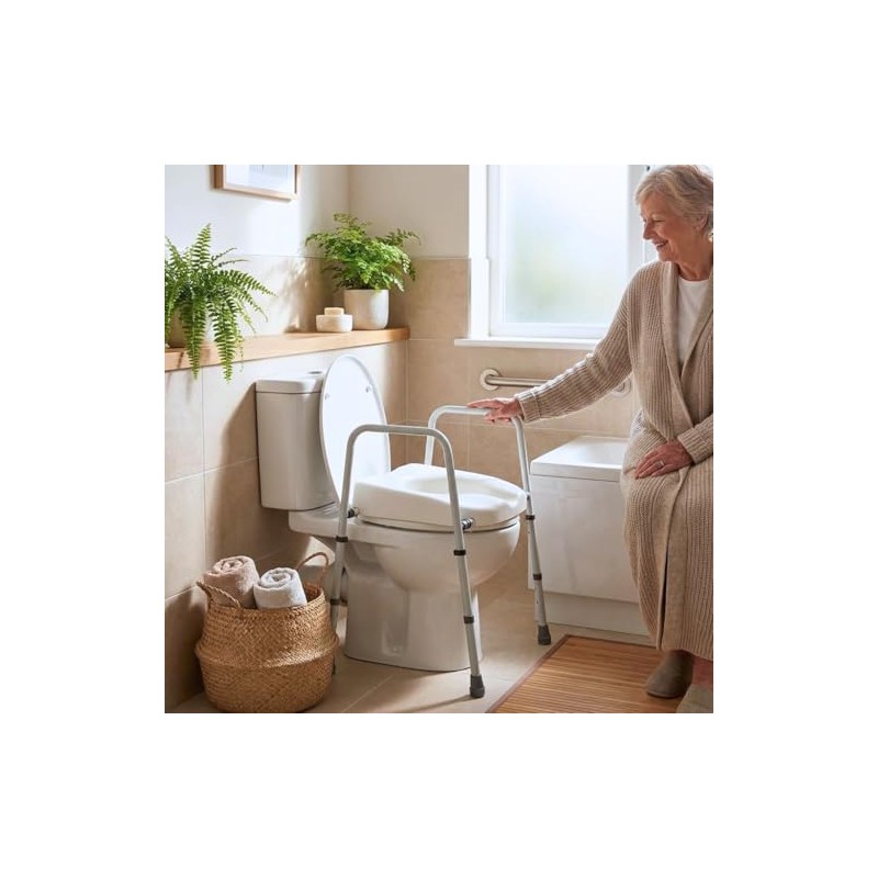 Fully Adjustable Toilet Frame with Seat – Raised Toilet Seat
