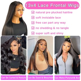 Fazhixiu Straight Lace Front Wigs Human Hair 13x4 HD Lace Front Wigs for Black Women 28inch 180% Density Pre Plucked w/Baby Hair Transparent Glueless Brazilian Lace Frontal Wigs w/Natural HairLine