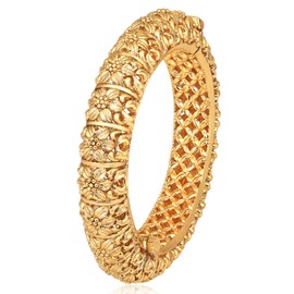 Aheli Gold Plated Single Piece Openable Floral Kada Bangle Traditional Jewellery Gift for Women Size 2.8"