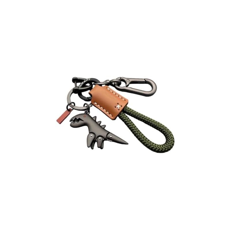 Aluminum Alloy Dinosaur Charm Paired with a Hand-woven Bracelet, Keychain
