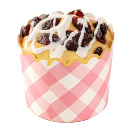 Restaurantware Panificio 4.5 Ounce Baking Cups 50 Disposable Paper Baking Cups - Greaseproof Oven-Ready Pink Paper Muffin Liners Microwavable Gold Rimmed Design