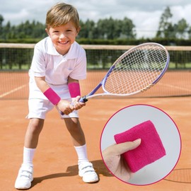 3 Pcs Pink Sweatbands Set with Sports Headband Wristbands, Girls Soft Thickened Terry Cotton Headband Wristband Set, Athletic Cloth Children Sport Sweat Bands for Kids (1 Headband & 2 Wristbands)