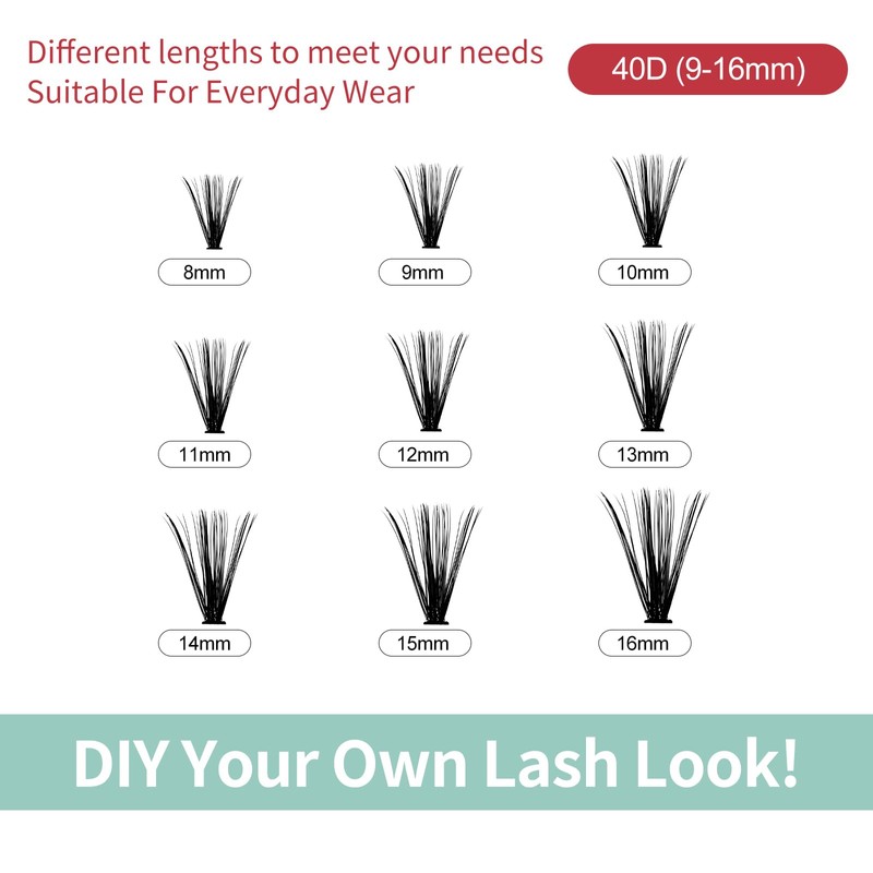 FADVAN Eyelash Extension Cluster 40D Curl D Mix 8-16 mm
