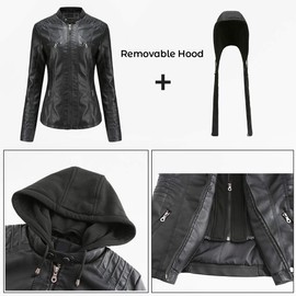 Tagoo Faux Leather Jacket Women Motorcycle Coat for Biker with Removable Hood Plus Size