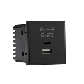 Knightbridge Dual USB Charger A+C (18W QC / 45W USB-PD) 50 x 50mmm - Black