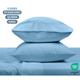 ROYALE LINENS 100% Organic Cotton Percale Pillowcases Set of 2 - Queen Size Percale Pillowcase - Queen Set of 2 Pillow Cover - Breathable, Cool & Crisp Lake Blue Pillow Cases (20"x30", Lake Blue)