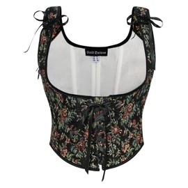 SCARLET DARKNESS Women's Renaissance Corset Scoop Neck Lace-up Corset Top Floral Print Bustier, Black-colourful flowers