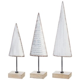 RAZ Imports Set of 3 Iron Bo Ho Ho Christmas Trees on Wood Stands - 15", 17.75", 20.75"