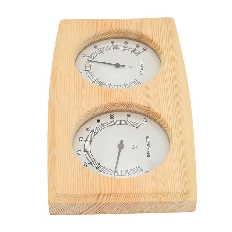 Wooden Thermometer Hygrometer for Sauna Room Double Dial Pointer Type
