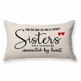 HUYAW Throw Pillow Cover, Modern Decorative Pillow Cover with Linen Texture, 12 x 20 Inch, Sisters Will Always Be Connected by Heart, Home Decor Gift for Women