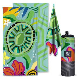 VENTURE 4TH Microfiber Beach Towel: Quick-Dry, Compact, Sand-Free, Absorbent, Sandproof and Lightweight - Perfect for Camping, Beach, and Roadtrips (Turquoise Turtle Design | 35x78 inches)