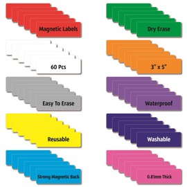 IMAGAME Magnetic Dry Erase Magnets Labels 3x1 inches, Reusable Name Tags, Organizing Schedules in Office/Classroom. Work on Fridge/White Board (Multicolor 60Pcs)