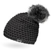 Ladies Faux Fur Knitted Hat with Fur Bobble and Fleece