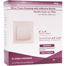 Silver Foam Dressing with Border 4″ X 4″ Central Foam 2.5" x 2.5" Sterile 10 Dressing per Box (1)