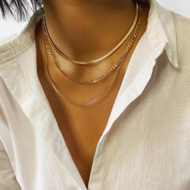 LOMSUXA Women's Stainless Steel Necklace Women's Gold Chain Women's Snake Chain Figaro Stackable Necklace Women's Chain Gold Gifts for Wives and Daughters of Friends