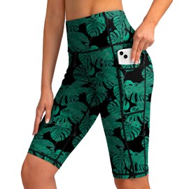 SANTINY Women's 8''/12'' High Waisted Swim Shorts with Pockets UPF50+ Long Board Swimming Shorts for Women with Liner (Leaf_L)