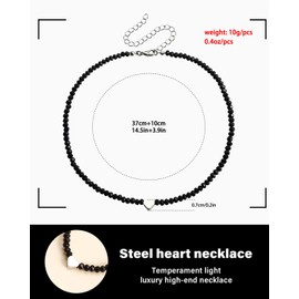WUNZILO 1 x Black Onyx Beads Choker Necklace Imitation Crystal Beads Chain Necklace Mother of Pearl Heart Necklace Vintage Spinel Beads Collar Necklace Party Prom Jewellery for Women and Girls