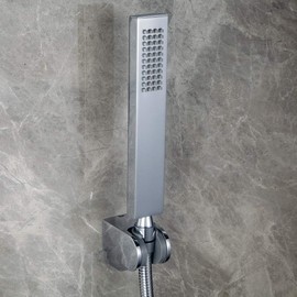 Square Solid Brass Hand Held Shower Head With Wall Connector Holder and Hose Set (Chrome)