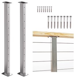 Mayset 2 Pack Stainless Steel Cable Railing Level Line Intermediate Post 42"(Actually Post 40.5"x2"×2"), Level Drilled for 1/8" Cable