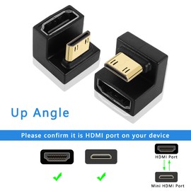 GINTOOYUN U Shape Mini HDMI to HDMI Adapter 8K Mini HDMI Male to 180 Degree HDMI Female Extension Adapter for Camera, Laptop, Tablet, HDTV, Projector 2 Pieces (Up) (U-Shaped Up)