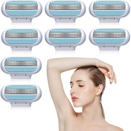 8Pcs Razor Blades for Gillette Venus Women Razor Heads for ComfortGlide with 3 Flexible Blades | Compatible with Venus Pubic Hair & Body Razors | Washable Easy-Clean Refills for Smooth Shave Blue