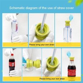 1Pc Green Portable Bottle Twist Cover Cap with Straw for Children Adults Bottle Cap Spout Adapter with Straw Protects Kids Mouth No Spill Silicone Water Bottle Bottle-Feeding