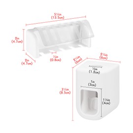 5 Slots Wall Mount Toothbrush Holder with Cover, Self Adhesive Toothbrush Storage Organizer for Shower, Toothbrush Hanger with Automatic Toothpaste Squeezer Dispenser