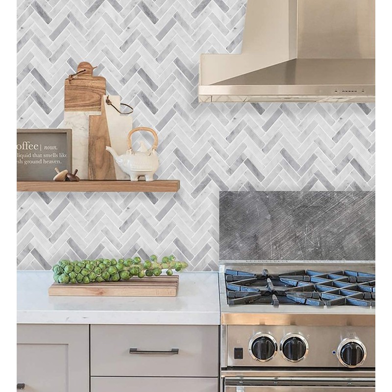STICKGOO Peel and Stick Tile Backsplash, Grey Herringbone Adhesive Backsplash