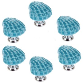 Joyindecor Ceramic Seashell Nautical Drawer Pulls Handles for Kitchen Cabinet Dresser Cupboard Wardrobe, Beach/Ocean Theme Knobs Coastal Dreseer Knobs, Pack of 6 (Blue)