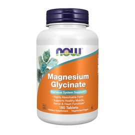 NOW Suplementos, Glicinato de magnesio 100 mg, forma altamente absorbible, 180 tabletas