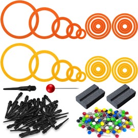 30 x Dart Practice Rings, Inner Diameter 15/20/30/50/65 mm, Felt Dart Training Rings, Dart Accessory Set for Beginners Training, 50 Black Soft Dart Tips, 50 Coloured Pens, 2 Dart Whetstones