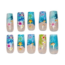 Short Press on Nails, Artificial Full Cover False Nails, Blue Creative Reusable Manicure Tool for Event Lady Cosplay Gathering Travel Holiday Girls