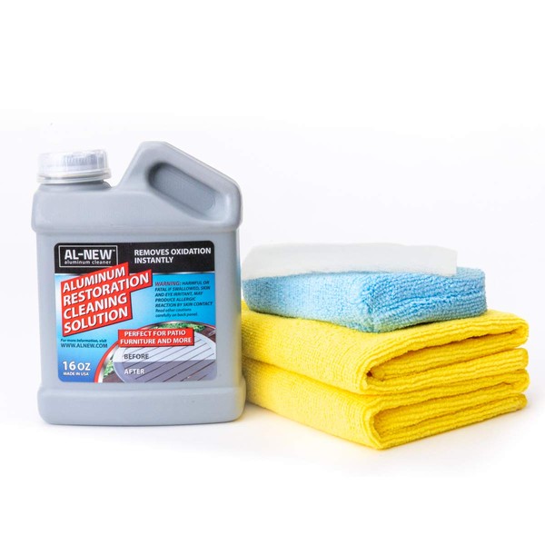 AL-NEW Aluminum Restoration Cleaning Solution Kit | Clean & Restore Patio Furniture, Stainless Steel, & Other Household Metal Surfaces (16 oz. Kit)