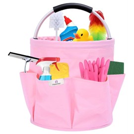 Heather UK Cleaning Bucket Organiser Caddy with Handle Cushioned Bag for Cleaning Products Organiser Cleaning Hamper Cleaning Caddy with Handle, Buckets for Storage Basket Housekeeping Soft Grip(Pink)