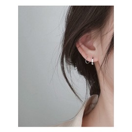 Double Stud Silver Earrings for Women Small Hoop Earrings Minimalist Piercing Earring for Sensitive Ear Cuff Climber Earring Gifts for Teen Girls Hypoallergenic Earrings